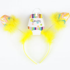 Bright and fun Egg Hair Band with fluffy yellow accents, perfect for festive occasions and parties.