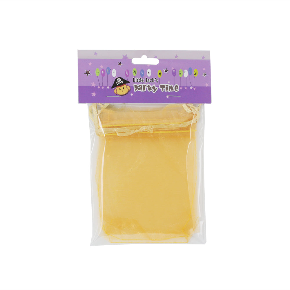 Organza Gift Bags – 4PCS (9×12cm) Drawstring Pouch for Jewelry & Favors in yellow packaging.