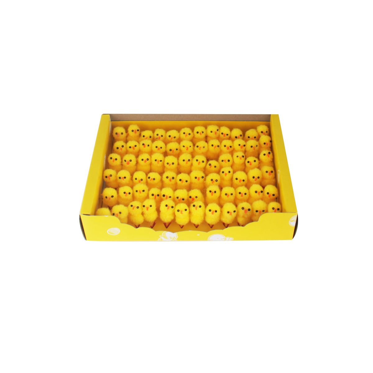 Box of yellow fluffy chicks (4CM) perfect for decorations and crafts.