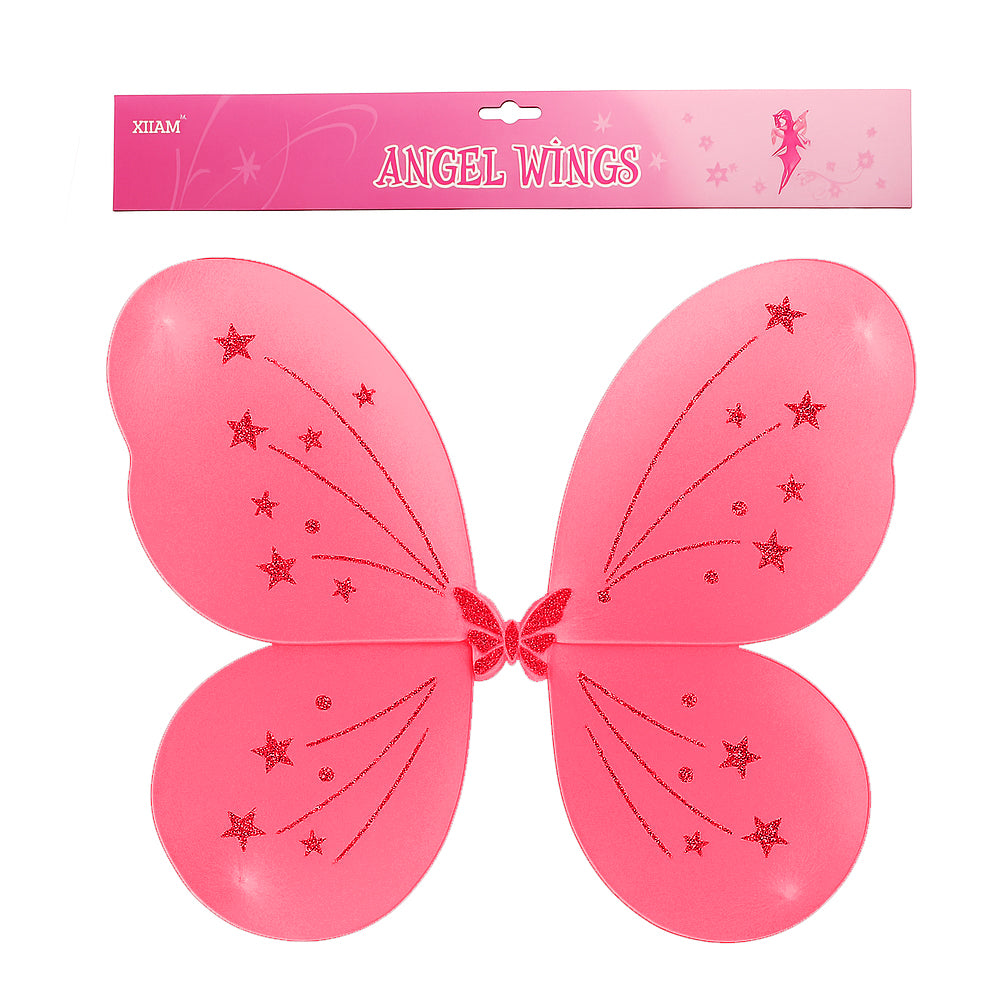 🌈 Angel Wings for Kids – 6 Dreamy Colors!(48*38CM) in pink with glittery stars for dress-up fun.