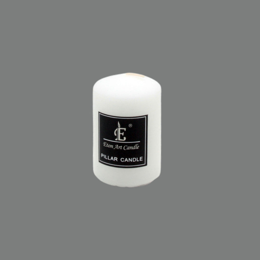 White Pillar Candle(5*7.5CM) – compact, unscented, low-smoke candle for home and spa use.