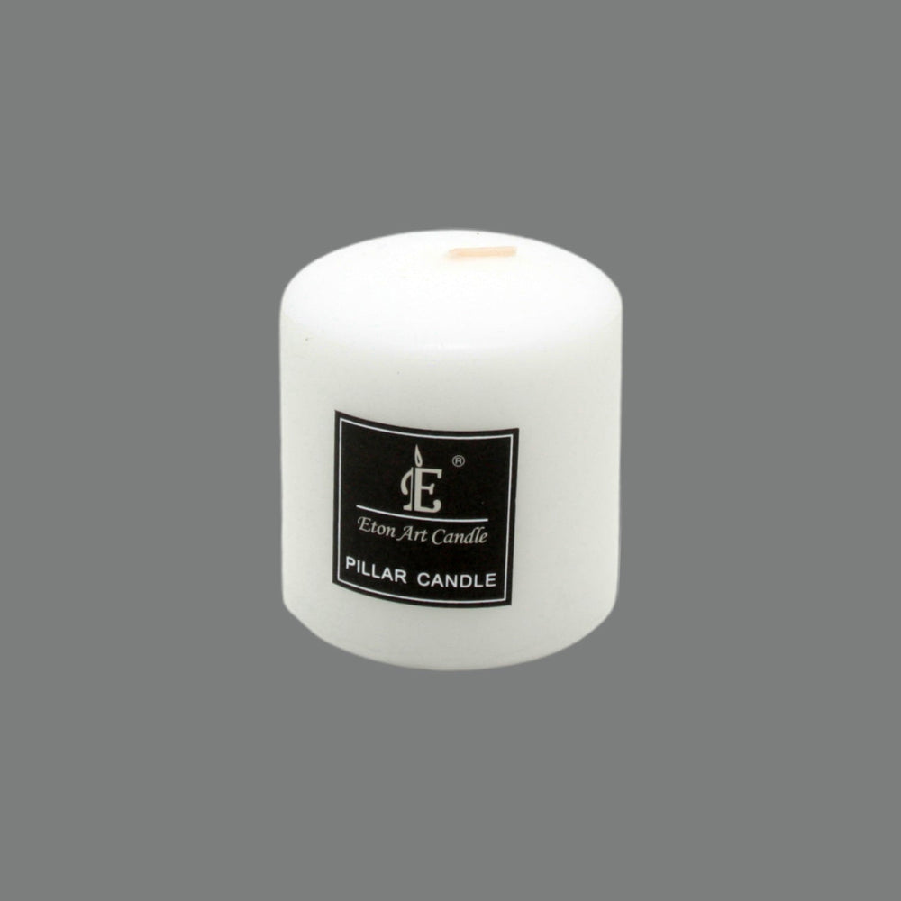 White Pillar Candle(7*7.5CM) compact design ideal for centerpieces and decor, unscented and smokeless