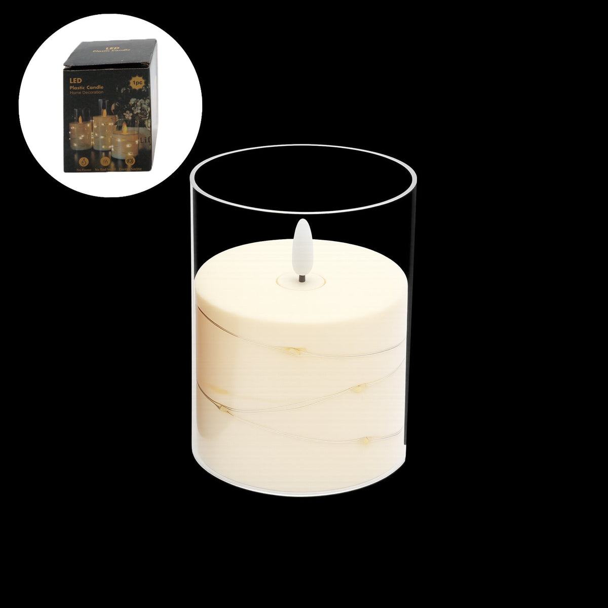LED Flameless Candle 7.5×10CM – Safe Ambient Light | NZ Based in a glass holder with packaging.