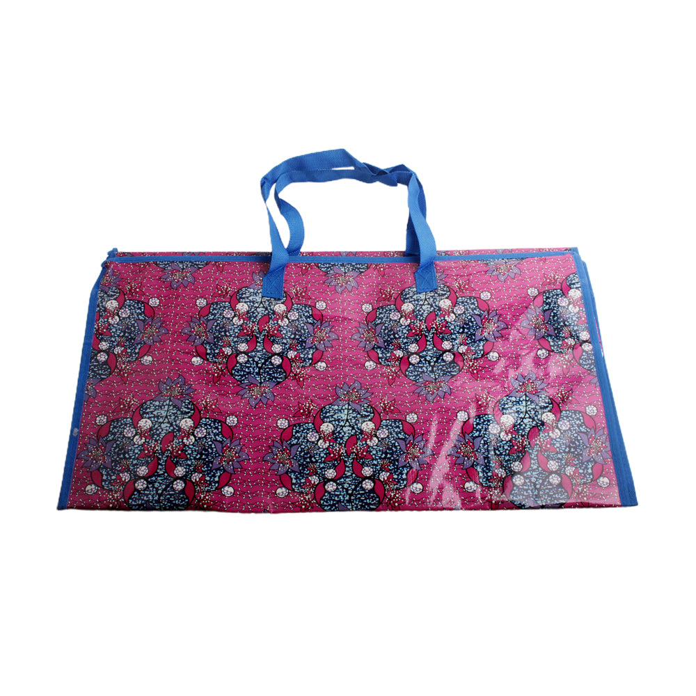 👜 PT PVC Bag – 55×65×27.5cm in vibrant floral design with blue handles, perfect for laundry or storage.