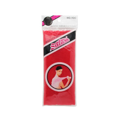 Packaging of a red Salux bath towel, showcasing its vibrant color and branding.