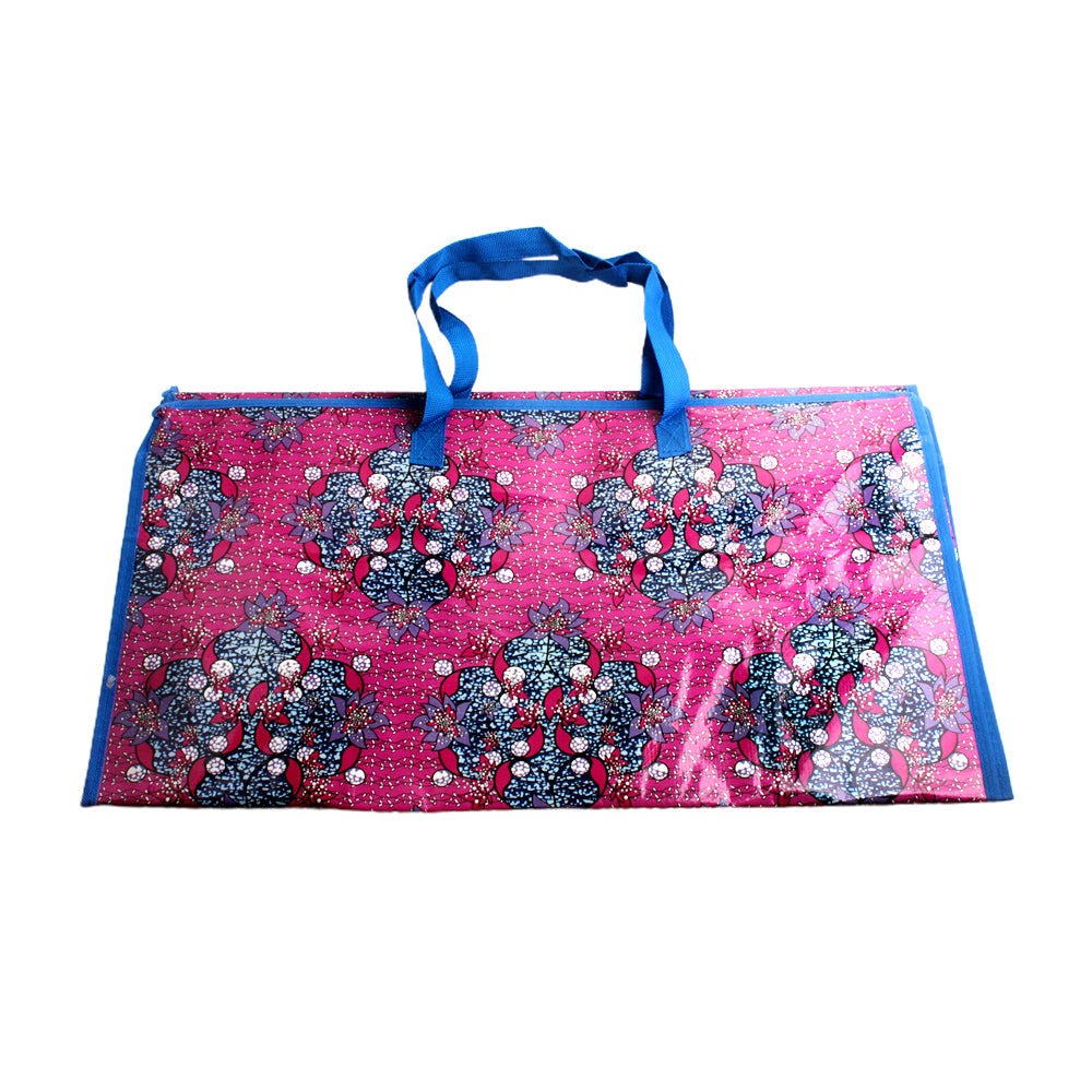 👜 Large PVC Storage Bag with Zipper Handles (60×70×30cm) with floral design and blue handles.