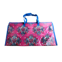 👜 Large PVC Storage Bag with Zipper Handles (60×70×30cm) with floral design and blue handles.