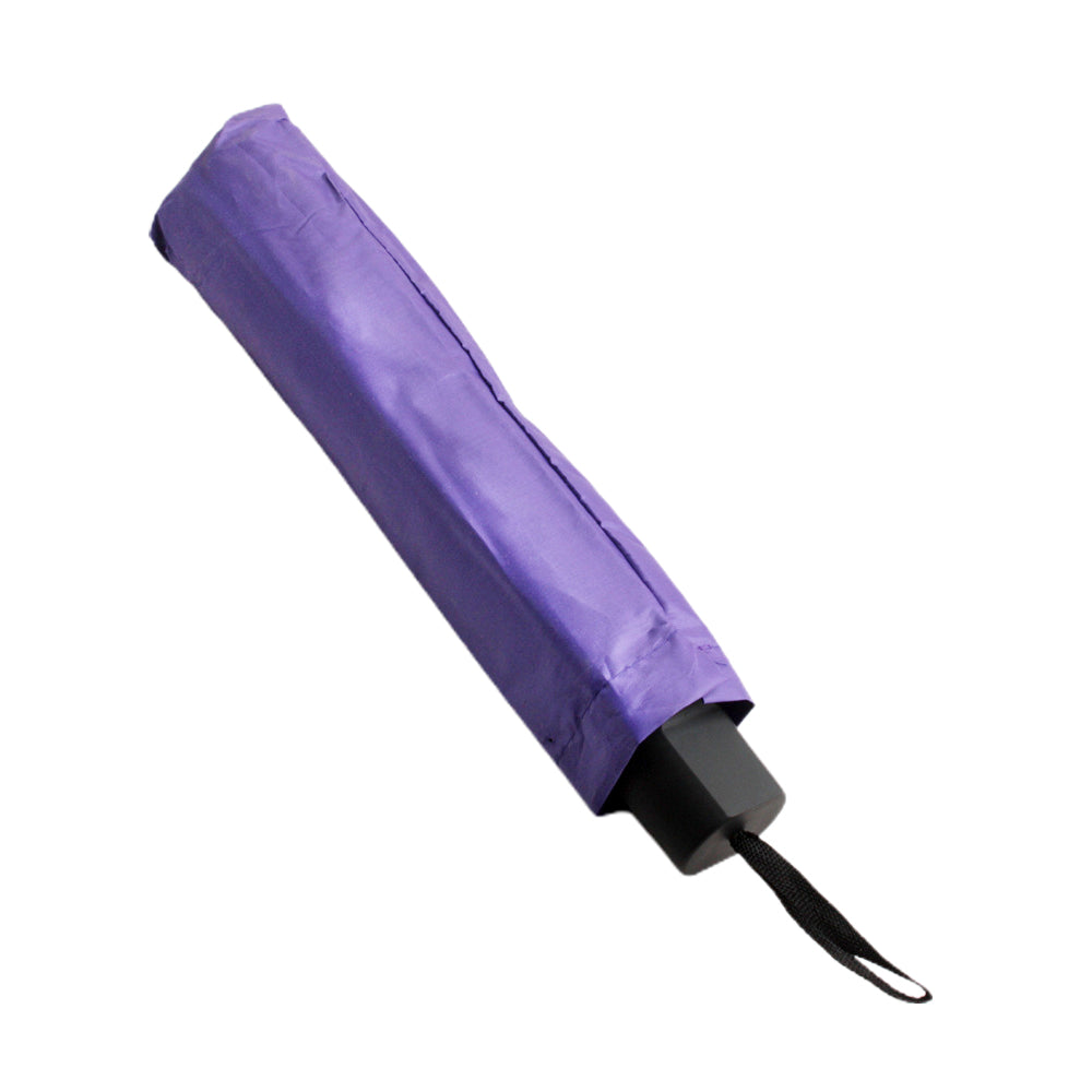 ☔ Foldable Compact Umbrella – Rainproof Travel Size (Q) in purple, closed and portable for easy travel.