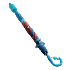 kids Umbrella w Cover (M) featuring a Spiderman design with a blue hook handle and safety cap.