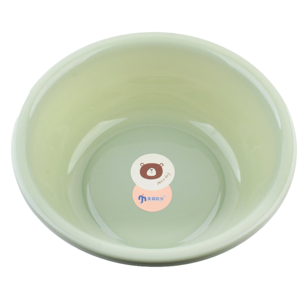 Multipurpose Plastic Basin (Ø34×12cm) in soft green color with cute bear graphic for washing and cleaning.