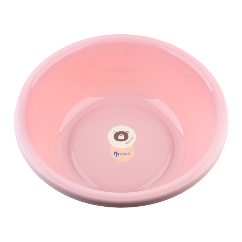 Multipurpose Plastic Basin (Ø39×14cm) in pastel pink with bear print for washing and organizing