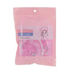Shower Cap(TA) in pink packaging with floral design for hair protection during showers.
