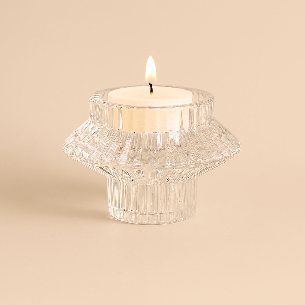 Crystal Glass Candle Holder – Dual-Sided Elegant Design (40ml) with tea light candle.
