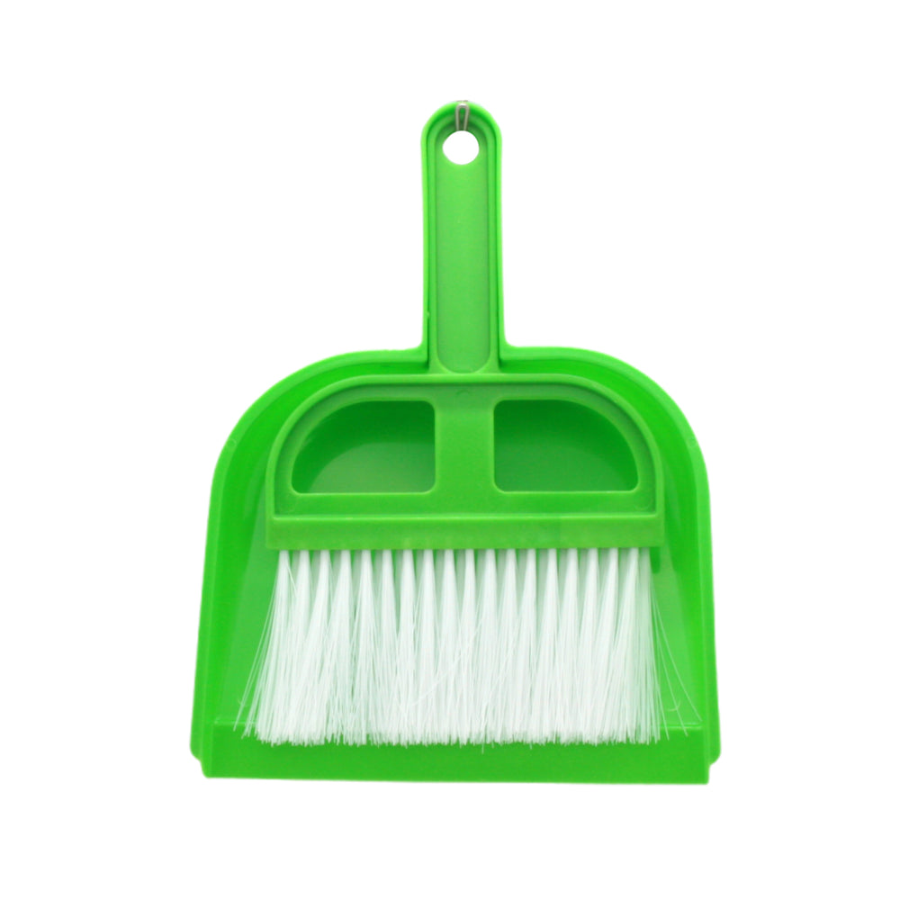 Mini Broom Set with a green dustpan and white bristles, perfect for quick clean-ups and small spaces.