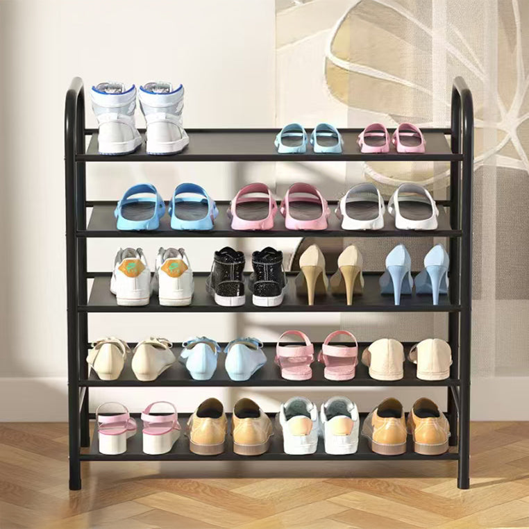 Multi-Tier Shoe Rack – Space-Saving Organizer displaying various shoes on multiple tiers for easy organization.
