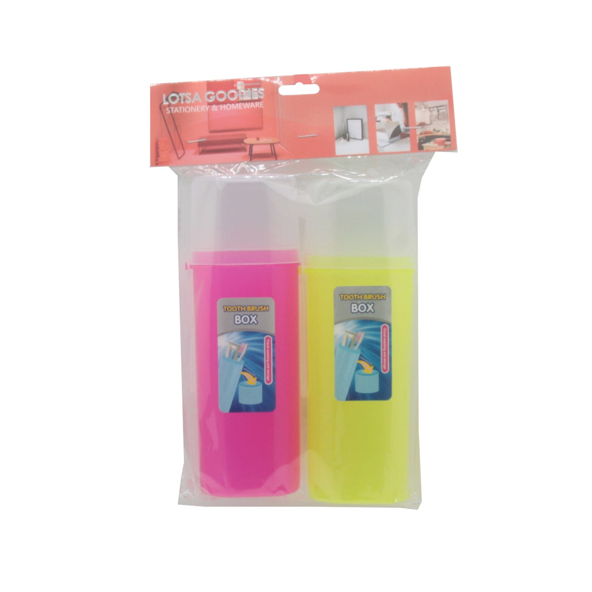 Toothbrush Box(2PCS) in pink and yellow packaging, ideal for storing toothbrushes and promoting hygiene.