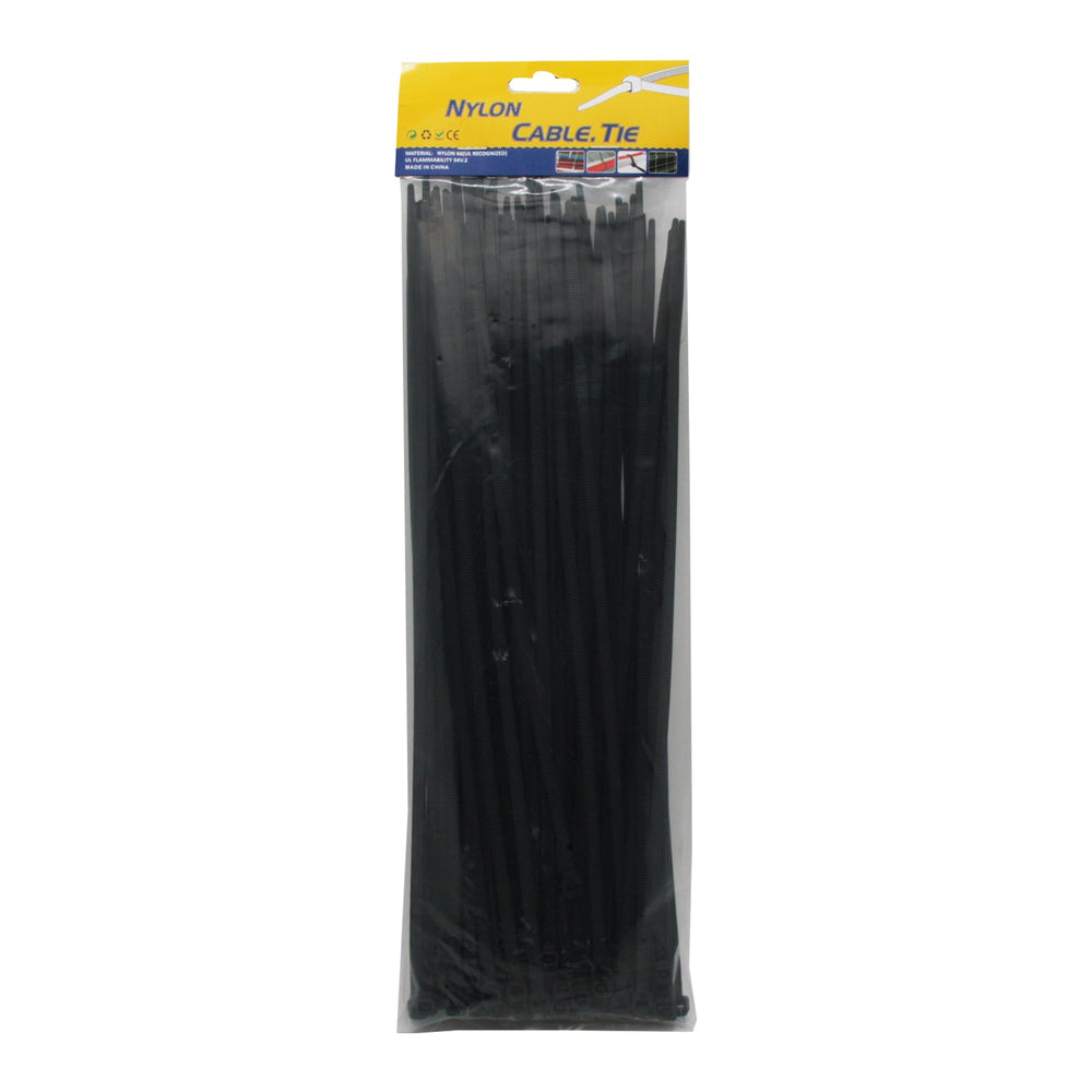 Black Cable Tie(4.8*300MM,100PCS) pack of 100 durable nylon ties for organizing cables and wires.