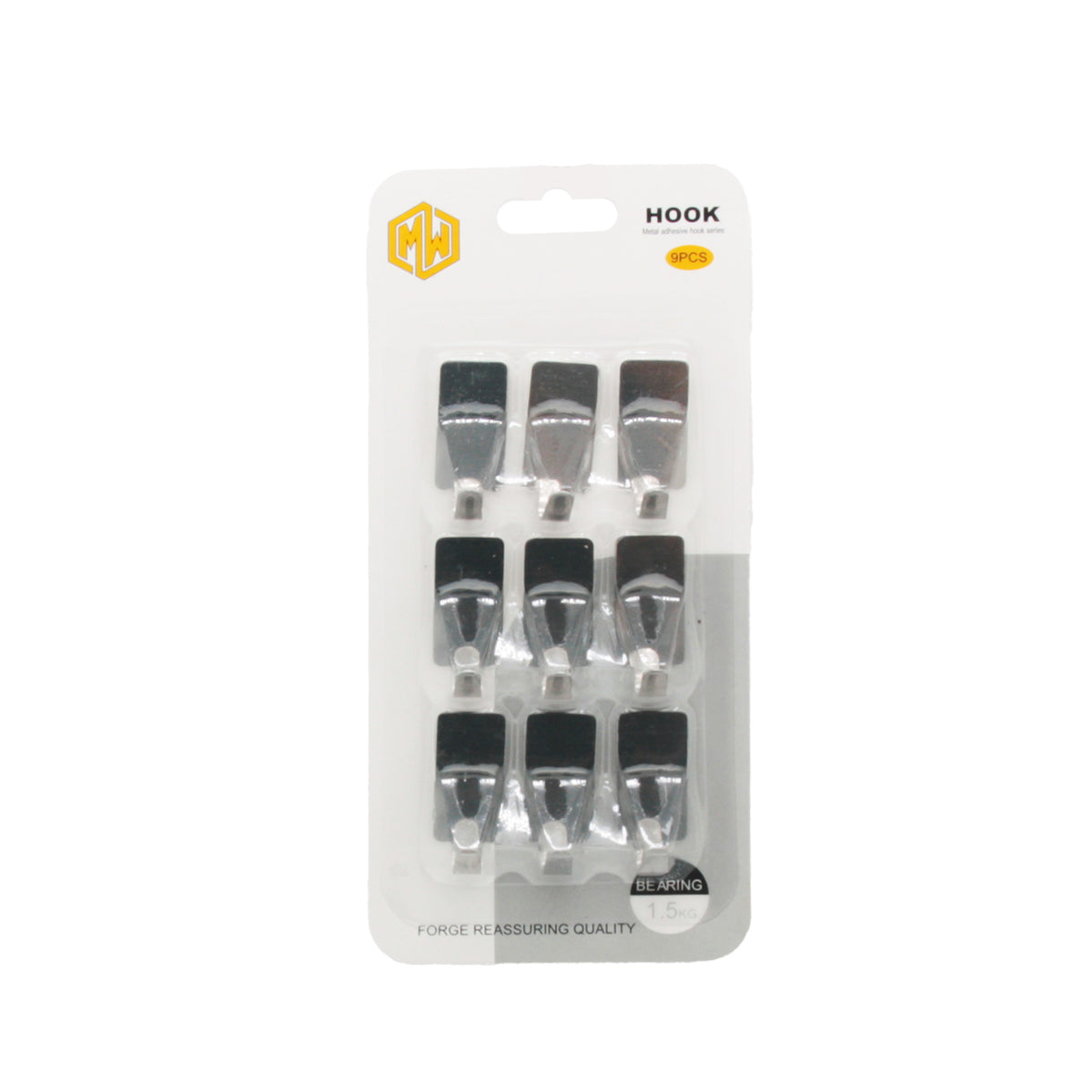 Self-Adhesive Wall Hooks package featuring multiple hook designs for hanging items securely.