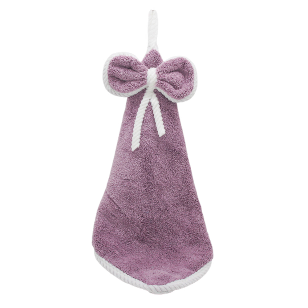 Ribbon Kitchen Hanging Towel in purple with white trim and bow design, perfect for kitchen decor and functionality.