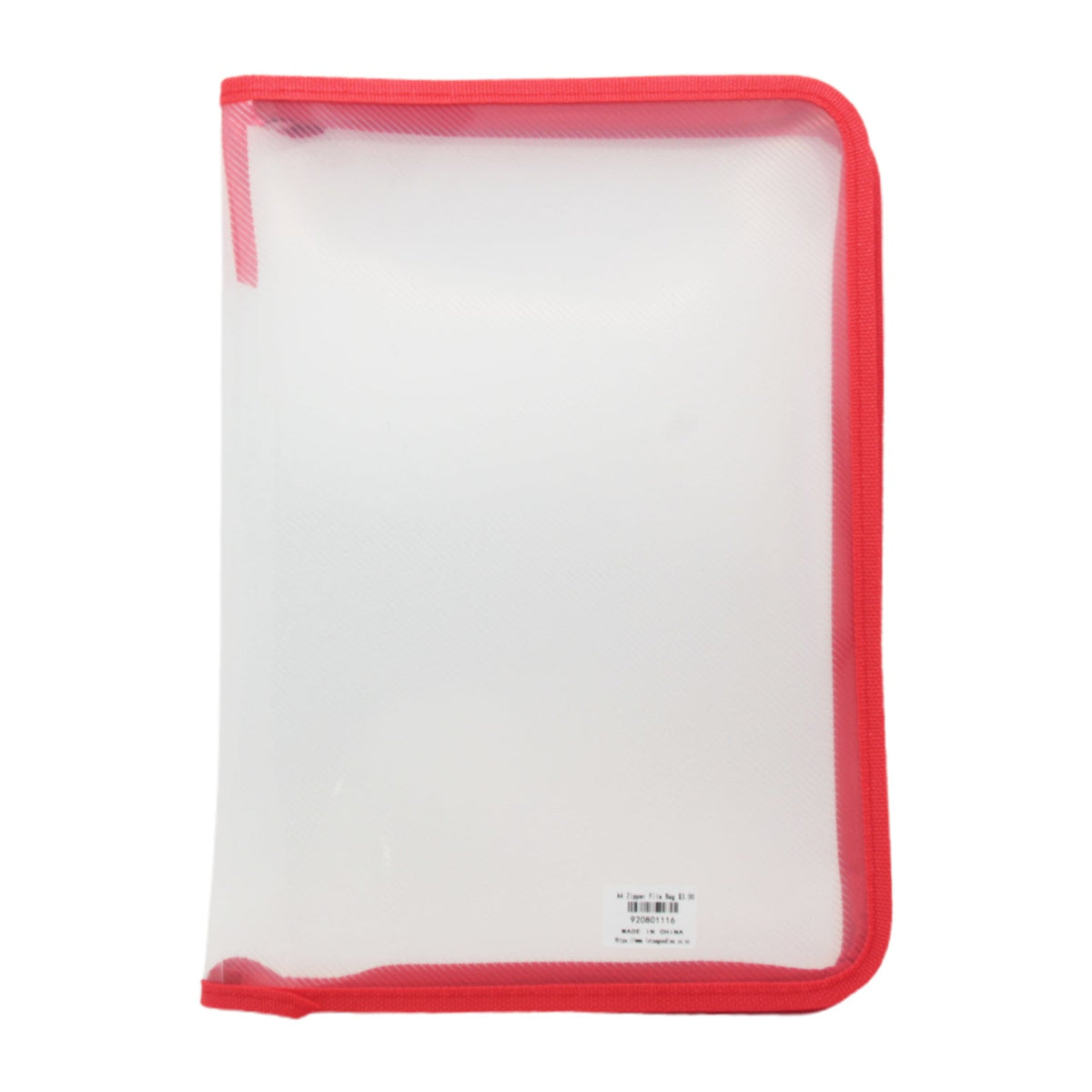 A4 Zipper File Bag with a red zipper and transparent mesh exterior for storing documents.