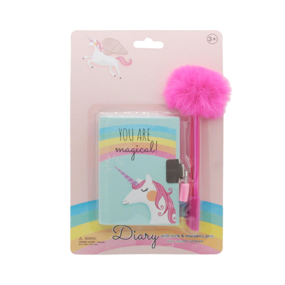 A7 Lock Memo Pad(17) with mini lock diary and fluffy pen in unicorn design, perfect for kids and tweens.