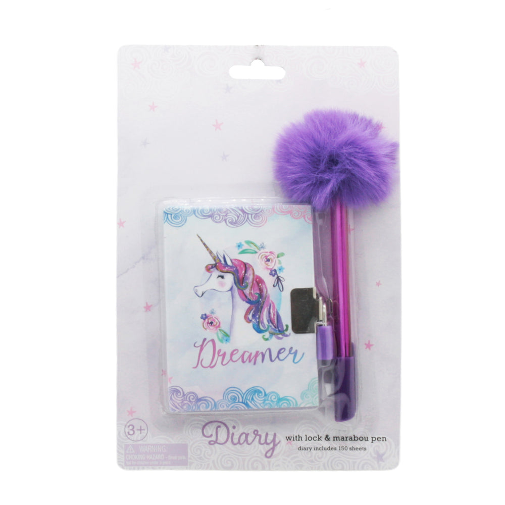 A7 Lock Memo Pad(17) with a unicorn design, mini lock diary, and fluffy pen, perfect for kids and tweens.