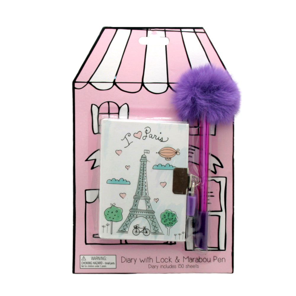 A7 Lock Memo Pad(17) set featuring a mini lock diary and fluffy pen with Paris design.
