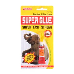Super Fast Glue – Instant Bond, Strong Hold in a yellow packaging with an elephant, showcasing strong adhesion capabilities.