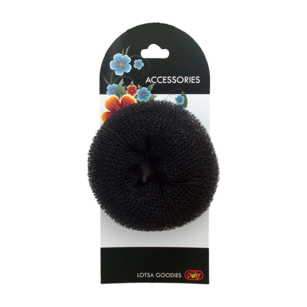Hair Bun Black(￠8CM) in packaging showcasing a black mesh donut for creating voluminous hair buns.