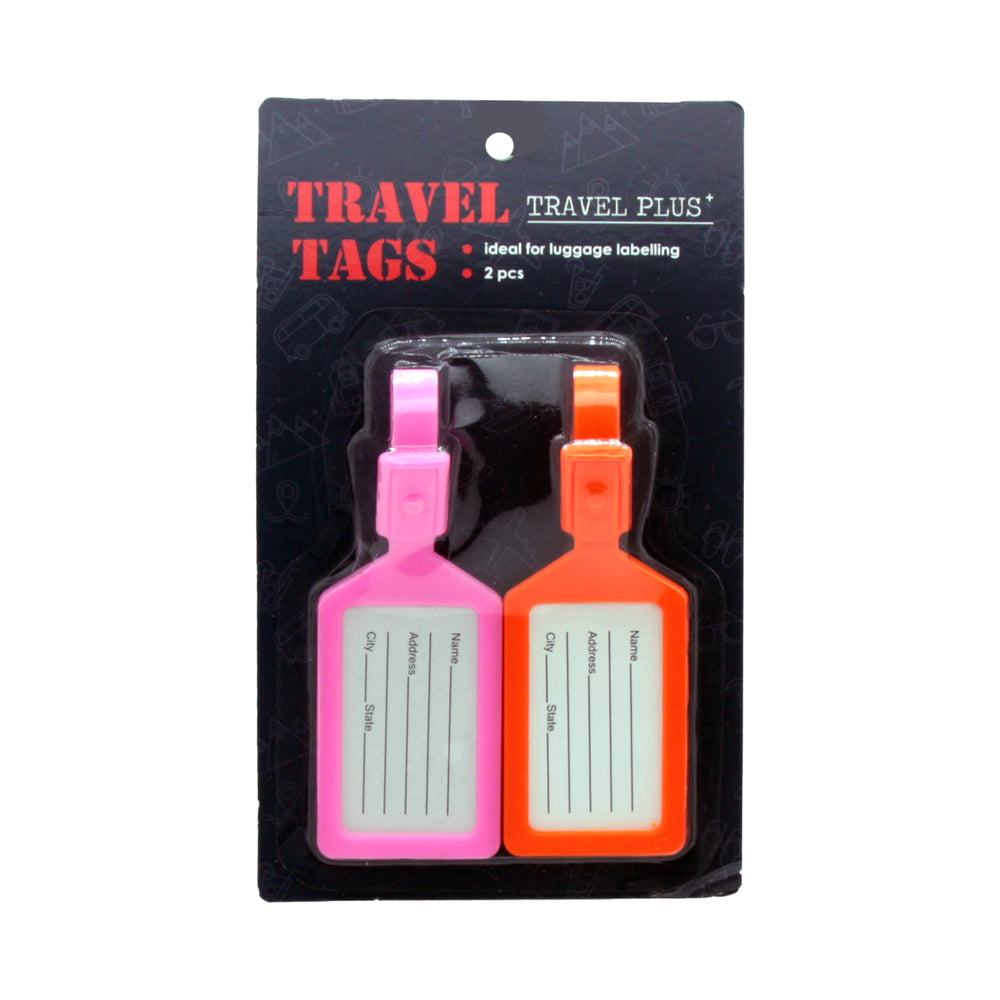 Suitcase Luggage Tags – Travel Bag ID Labels (2PCS) in vibrant pink and orange, ideal for easy luggage identification.