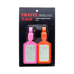 Suitcase Luggage Tags – Travel Bag ID Labels (2PCS) in vibrant pink and orange, ideal for easy luggage identification.