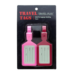 Suitcase Luggage Tags – Travel Bag ID Labels (2PCS) in pink, durable plastic with writable name card insert.