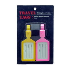 Suitcase Luggage Tags – Travel Bag ID Labels (2PCS) in vibrant yellow and pink for easy luggage identification.
