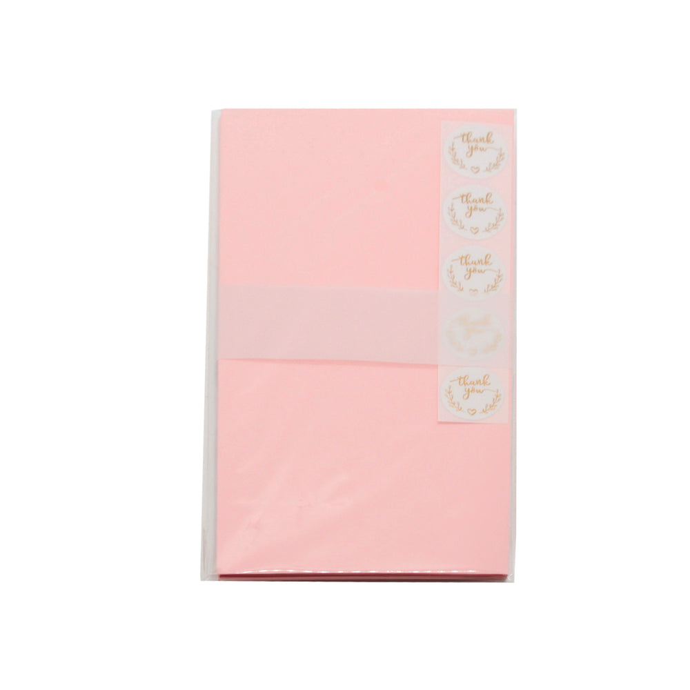 Envelopes(5PCS/Q.C) pack with pink color and thank you stickers for gifts and correspondence.