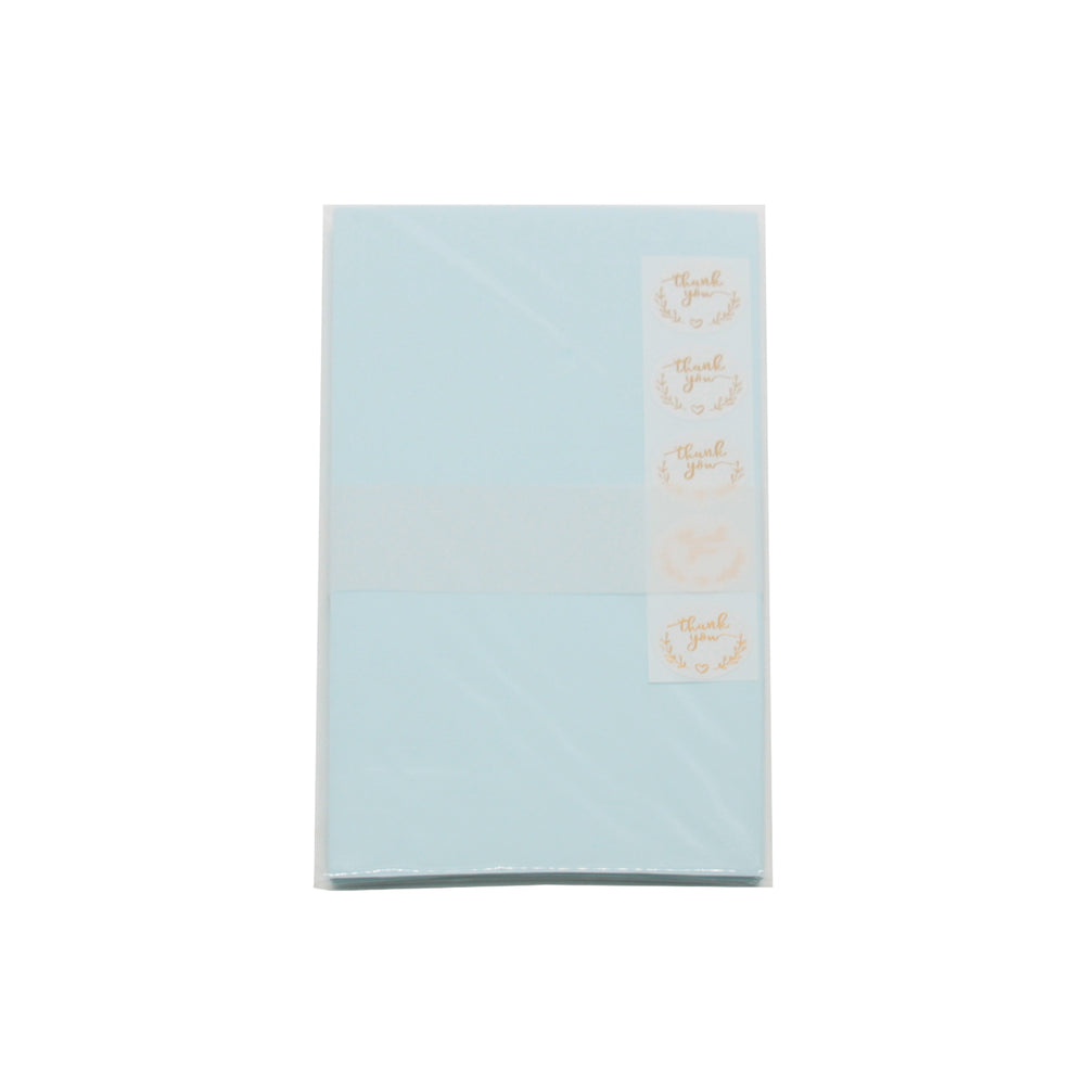 Envelopes(5PCS/Q.C) set featuring blue envelopes with decorative thank you stickers.