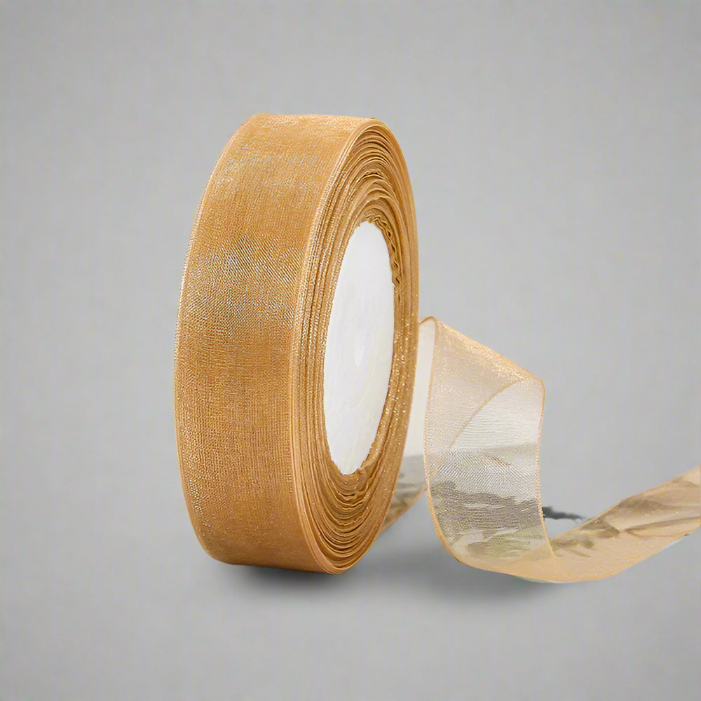 🎀 Sheer Organza Ribbon – Elegant & Versatile Finish in a golden hue, ideal for gift wrapping and décor.
