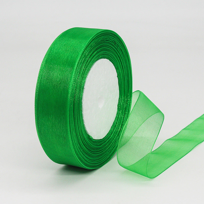 🎀 Sheer Organza Ribbon – Elegant & Versatile Finish in vibrant green color, perfect for gift wrapping and DIY crafts.