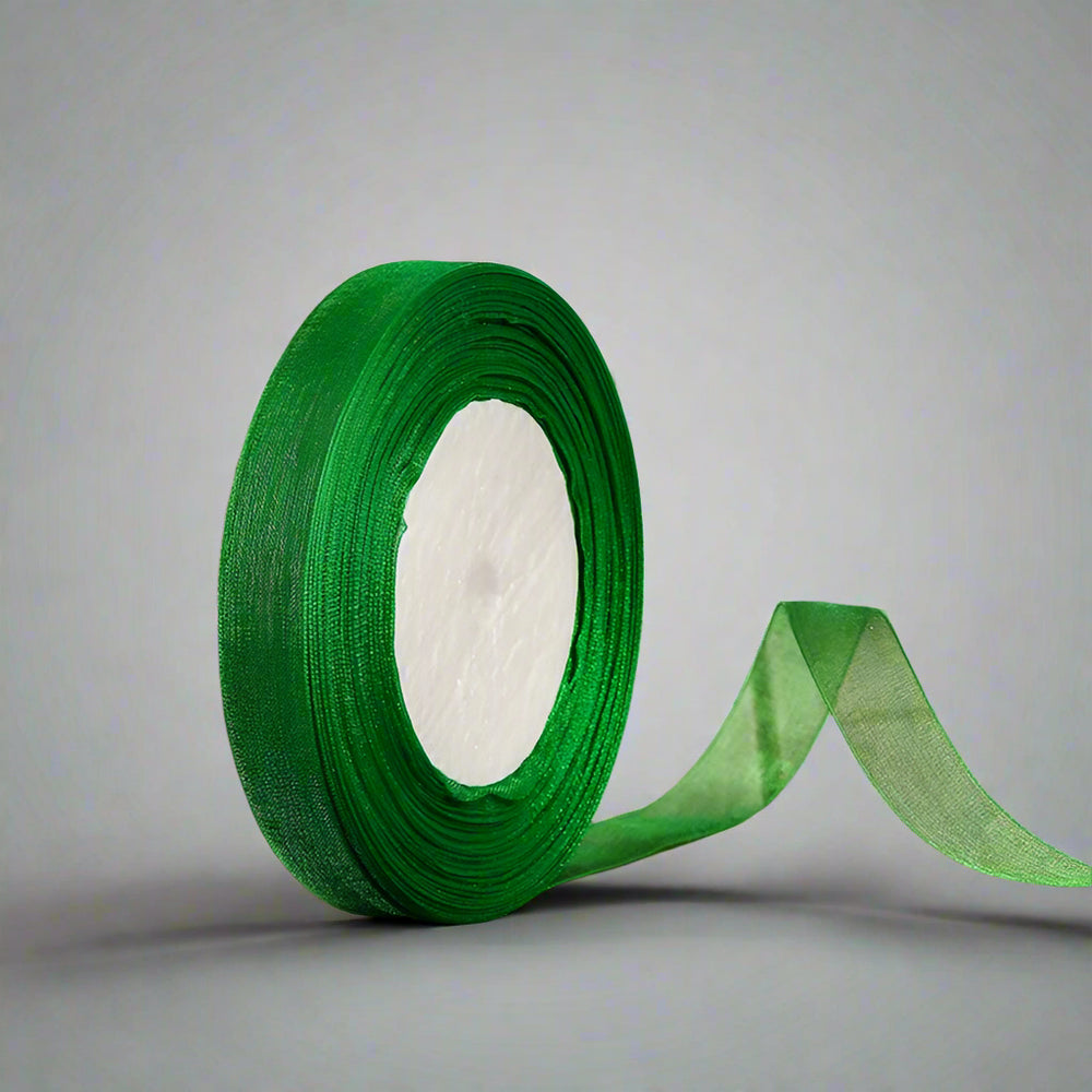 🎀 Sheer Organza Ribbon – Elegant & Versatile Finish in green, perfect for gift wrapping and decorations.