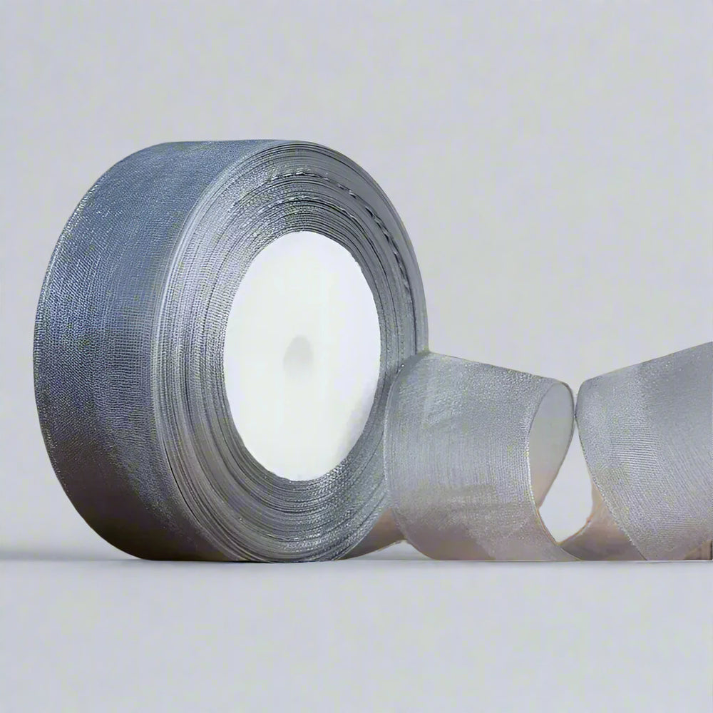 🎀 Sheer Organza Ribbon – Elegant & Versatile Finish in silver hue, perfect for gift wrapping and crafting.