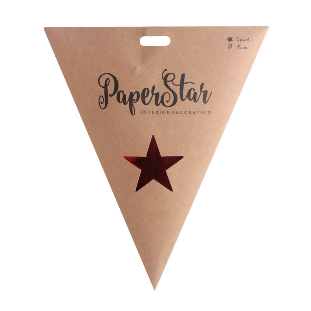 Shiny Star Banner – Kraft Paper Party Decoration packaged with a red star on a kraft paper background.