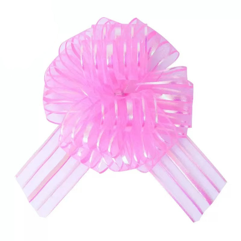 Flower Ribbon(1PCS/5CM) in pink with shiny stripes, perfect for gift wrapping or decoration.