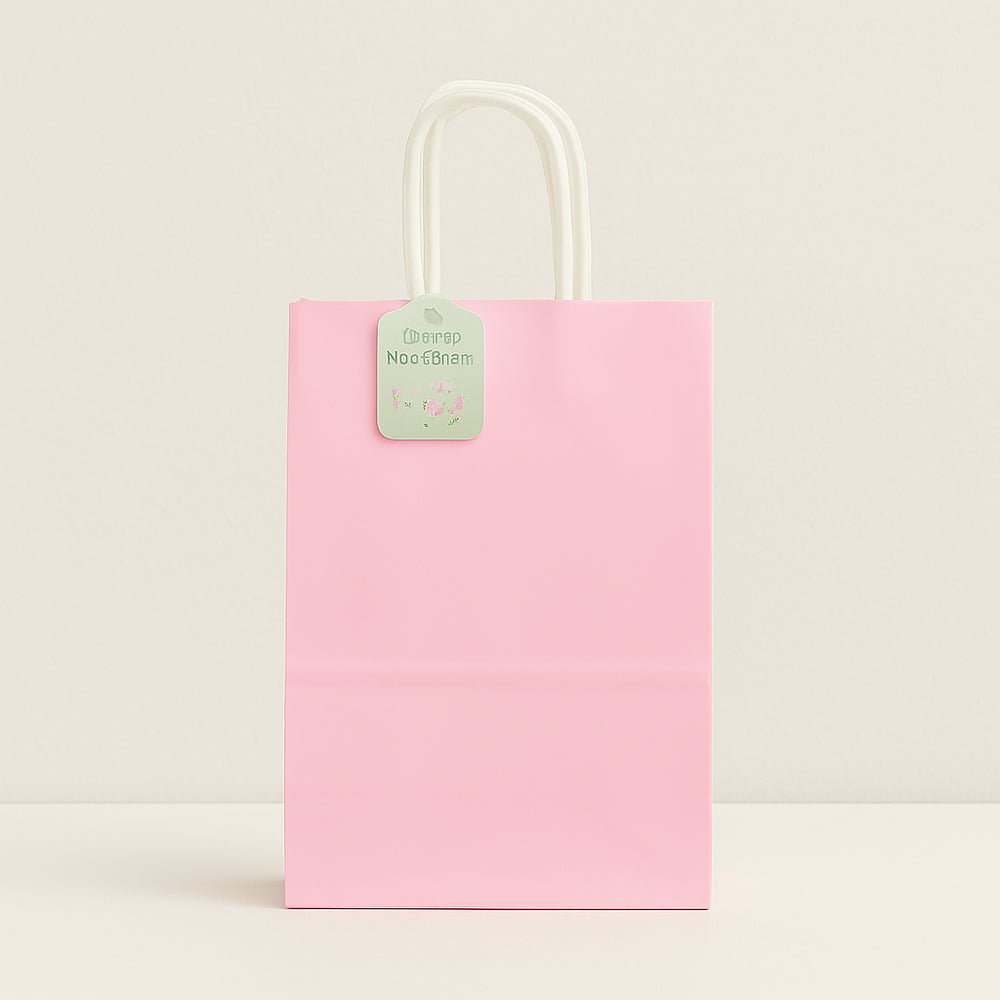 Craft Solid Colour Bag(3PCS/27*22*11) in pink with strong handles and gift tag, perfect for packaging or retail use.