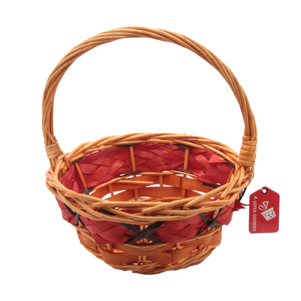 📏 Round Woven Gift Basket with Handle – Red Accent M(28×11CM/1501) featuring natural cane weave and red inner lining.