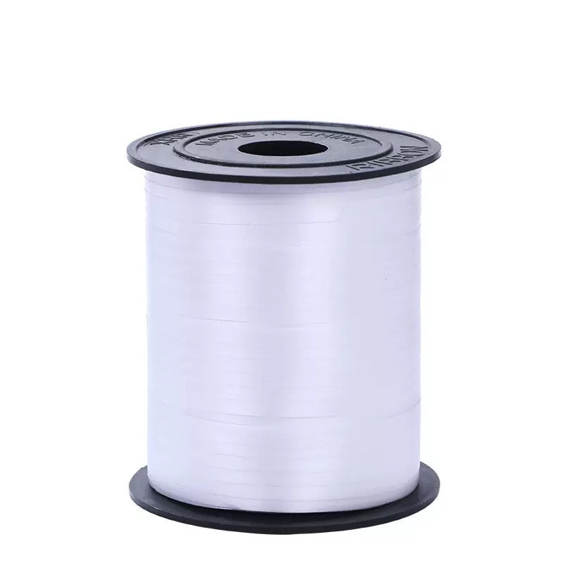 Curling Ribbon Roll(0.5CM*200M/White) on a black spool, perfect for gift wrapping and crafts.