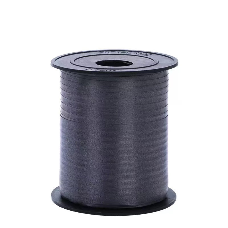 Curling Ribbon Roll(0.5CM*200M/Black) on a spool, ideal for gift wrapping and craft projects.