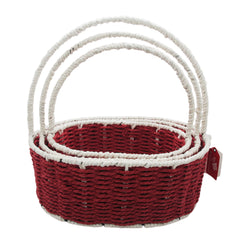 3PCS Paper Rope & Iron Frame Basket Set(NC18-40) featuring red and white woven design.