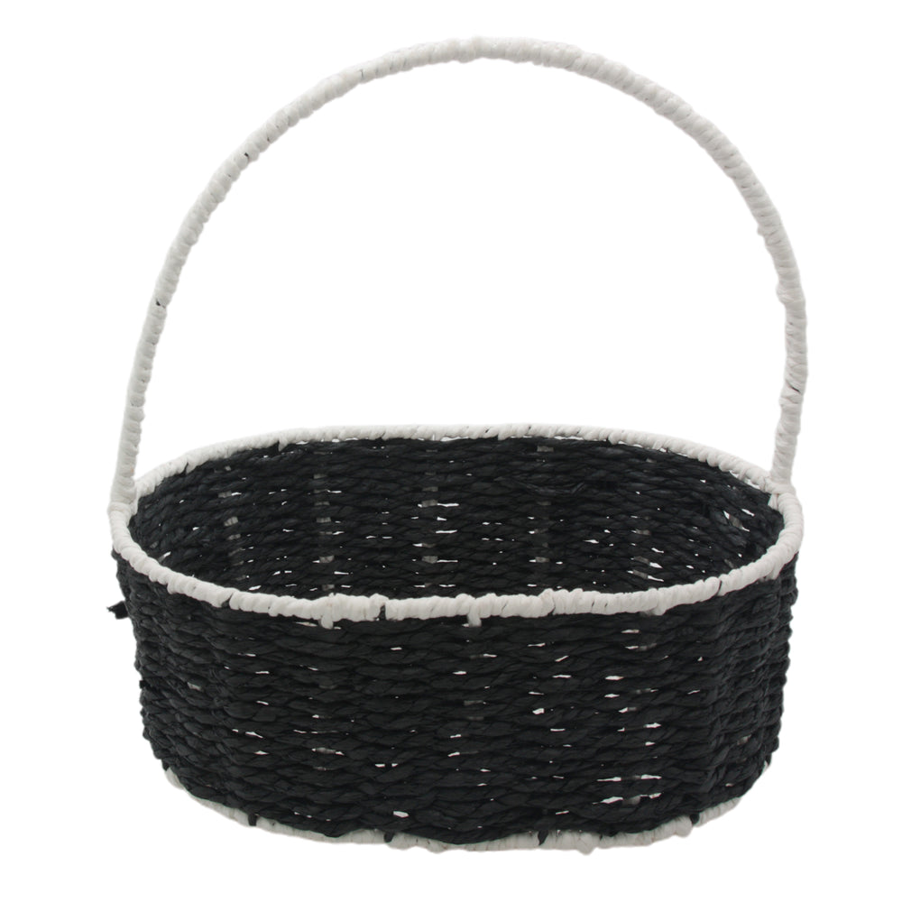 Paper Rope & Iron Frame Basket S(24*16*10CM/NC18-40) in black and white, perfect for stylish storage.