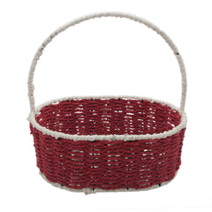 Paper Rope & Iron Frame Basket M(28*20*11CM/NC18-40) in red and white color, suitable for home decor and storage.