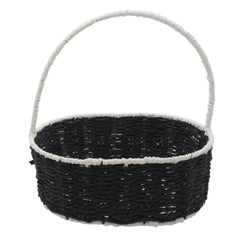 Paper Rope & Iron Frame Basket L(32*24*12CM/NC18-40) with black and white design and handle.