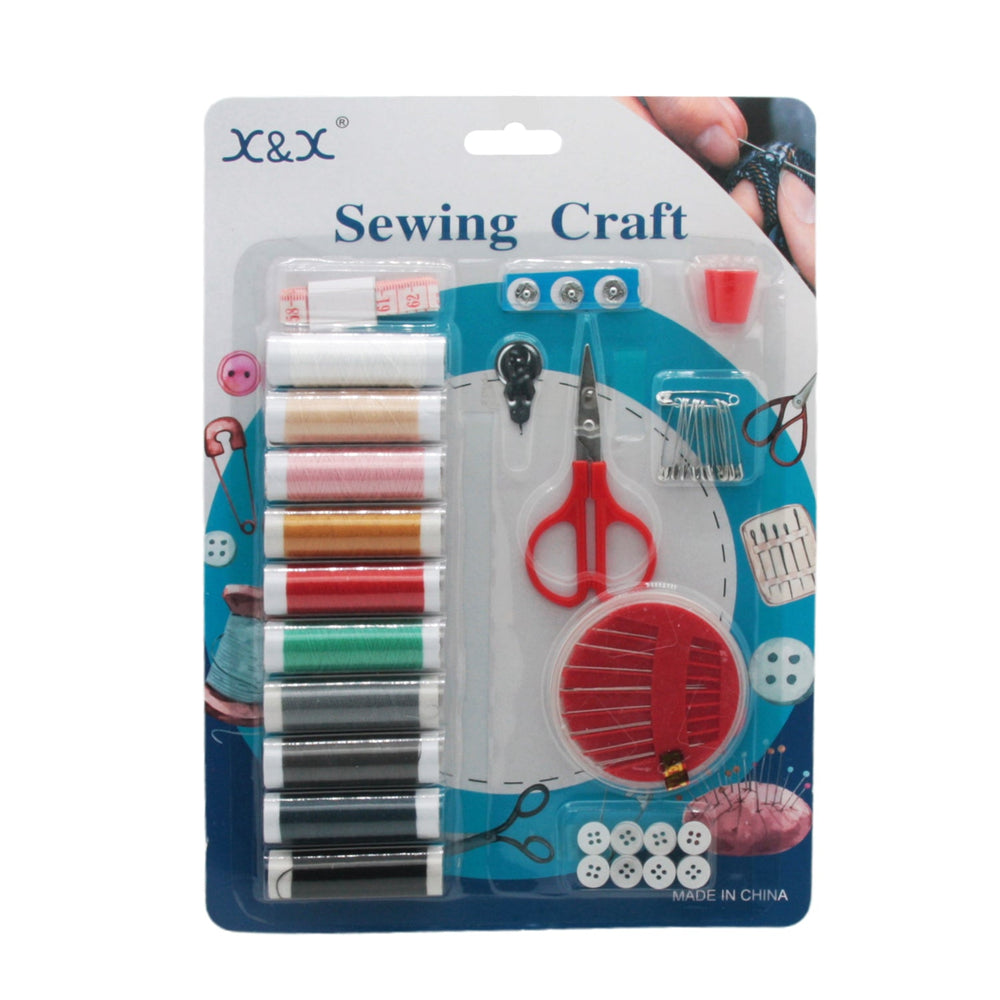 Sewing Craft Kit(902) featuring threads, scissors, buttons, pins and a variety of sewing accessories.